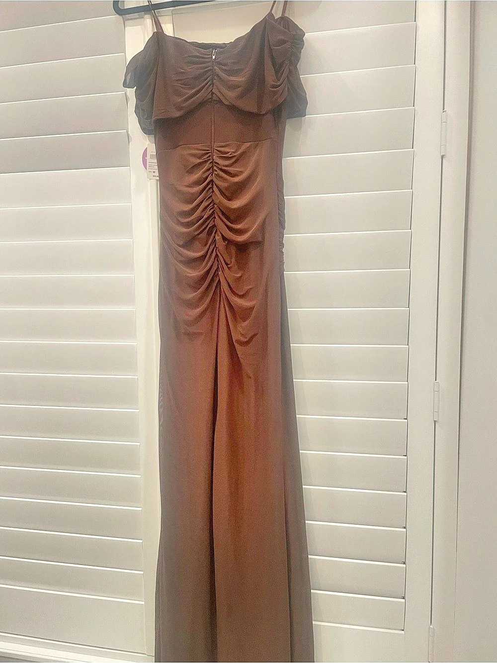 Ruched Maxi Dress in Brown Like New